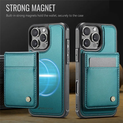 For iPhone 16 Pro Max JEEHOOD J06 Leather Back Cover Compatible with MagSafe Detachable Card Bag RFID Blocking