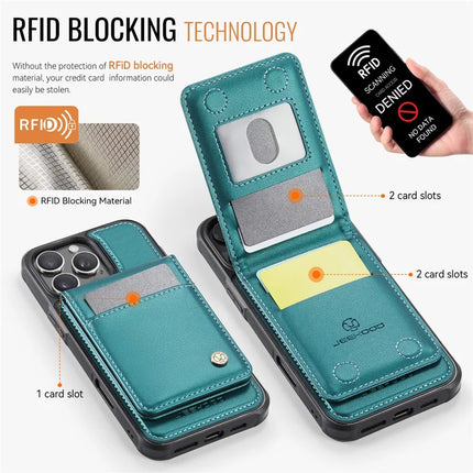 For iPhone 16 Pro Max JEEHOOD J06 Leather Back Cover Compatible with MagSafe Detachable Card Bag RFID Blocking