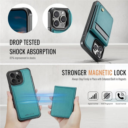 For iPhone 16 Pro Max JEEHOOD J06 Leather Back Cover Compatible with MagSafe Detachable Card Bag RFID Blocking