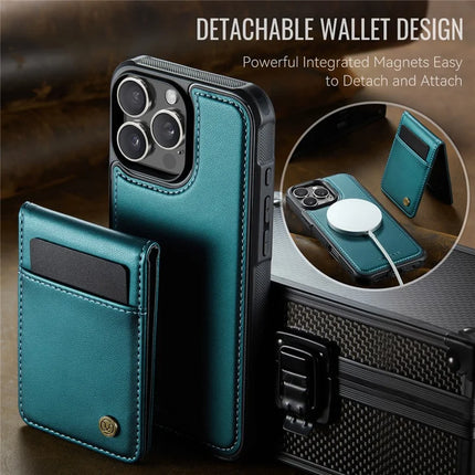 For iPhone 16 Pro Max JEEHOOD J06 Leather Back Cover Compatible with MagSafe Detachable Card Bag RFID Blocking