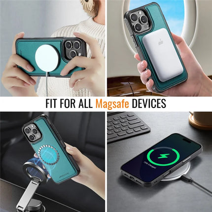 For iPhone 16 Pro Max JEEHOOD J06 Leather Back Cover Compatible with MagSafe Detachable Card Bag RFID Blocking