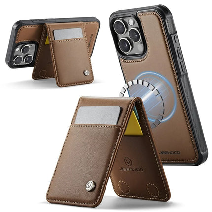 For iPhone 16 Pro Max JEEHOOD J06 Leather Back Cover Compatible with MagSafe Detachable Card Bag RFID Blocking