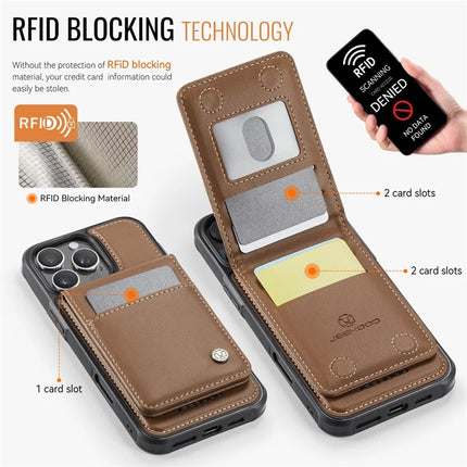 For iPhone 16 Pro Max JEEHOOD J06 Leather Back Cover Compatible with MagSafe Detachable Card Bag RFID Blocking