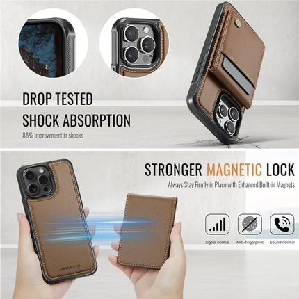 For iPhone 16 Pro Max JEEHOOD J06 Leather Back Cover Compatible with MagSafe Detachable Card Bag RFID Blocking
