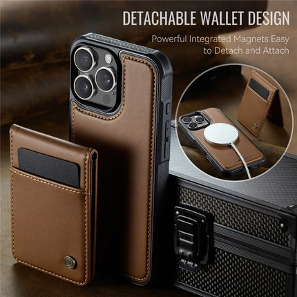 For iPhone 16 Pro Max JEEHOOD J06 Leather Back Cover Compatible with MagSafe Detachable Card Bag RFID Blocking