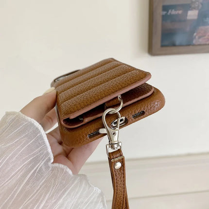 For iPhone 15 Pro Max Case Card Slots Kickstand PU Leather + PET Phone Cover with Wrist Strap