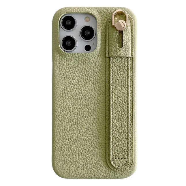 For iPhone 16 Pro Case Wristband Kickstand PU Leather + PET Phone Cover - Green