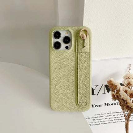 For iPhone 16 Pro Case Wristband Kickstand PU Leather + PET Phone Cover