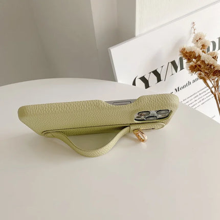 For iPhone 16 Pro Case Wristband Kickstand PU Leather + PET Phone Cover