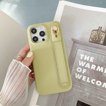 For iPhone 16 Pro Case Wristband Kickstand PU Leather + PET Phone Cover