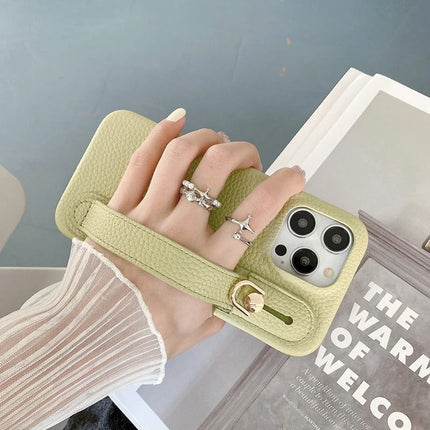 For iPhone 16 Pro Case Wristband Kickstand PU Leather + PET Phone Cover