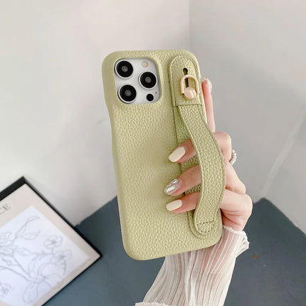 For iPhone 16 Pro Case Wristband Kickstand PU Leather + PET Phone Cover