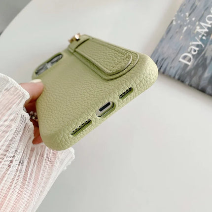 For iPhone 16 Pro Case Wristband Kickstand PU Leather + PET Phone Cover