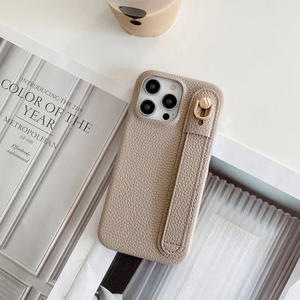 For iPhone 16 Pro Case Wristband Kickstand PU Leather + PET Phone Cover