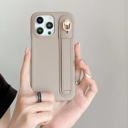 For iPhone 16 Pro Case Wristband Kickstand PU Leather + PET Phone Cover