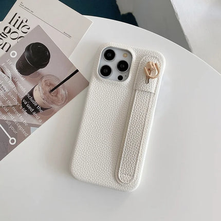 For iPhone 16 Pro Case Wristband Kickstand PU Leather + PET Phone Cover