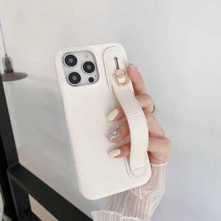 For iPhone 16 Pro Case Wristband Kickstand PU Leather + PET Phone Cover