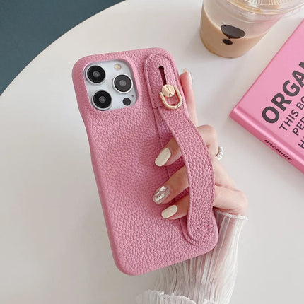 For iPhone 16 Pro Case Wristband Kickstand PU Leather + PET Phone Cover