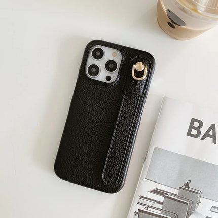 For iPhone 16 Pro Case Wristband Kickstand PU Leather + PET Phone Cover