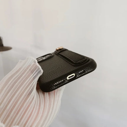 For iPhone 16 Pro Case Wristband Kickstand PU Leather + PET Phone Cover
