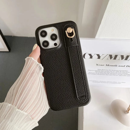 For iPhone 16 Pro Case Wristband Kickstand PU Leather + PET Phone Cover