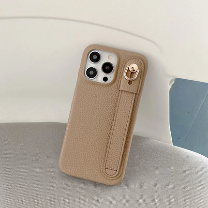 For iPhone 16 Pro Case Wristband Kickstand PU Leather + PET Phone Cover