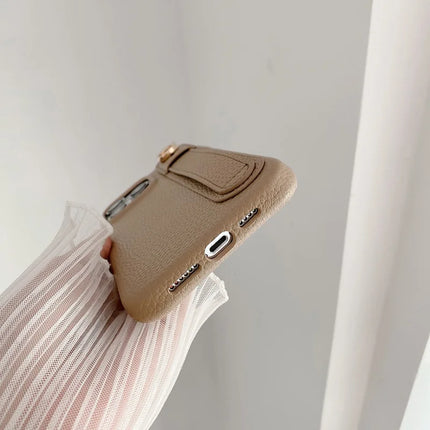 For iPhone 16 Pro Case Wristband Kickstand PU Leather + PET Phone Cover