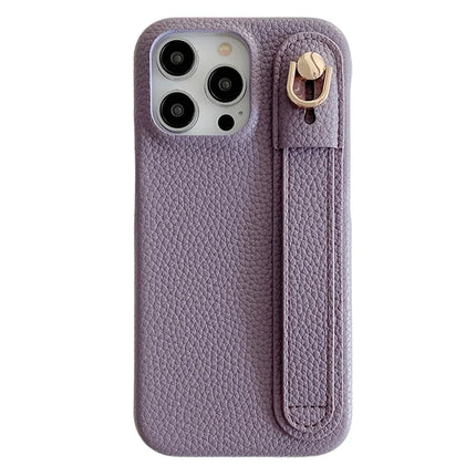 For iPhone 16 Pro Case Wristband Kickstand PU Leather + PET Phone Cover - Purple