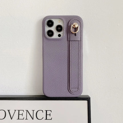 For iPhone 16 Pro Case Wristband Kickstand PU Leather + PET Phone Cover