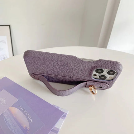 For iPhone 16 Pro Case Wristband Kickstand PU Leather + PET Phone Cover