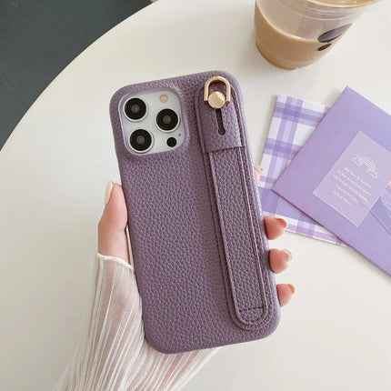 For iPhone 16 Pro Case Wristband Kickstand PU Leather + PET Phone Cover