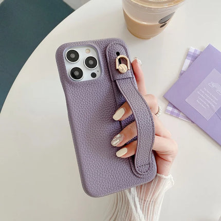 For iPhone 16 Pro Case Wristband Kickstand PU Leather + PET Phone Cover