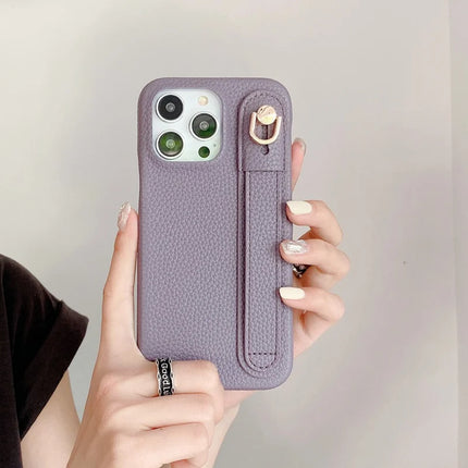 For iPhone 16 Pro Case Wristband Kickstand PU Leather + PET Phone Cover