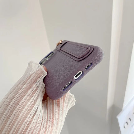 For iPhone 16 Pro Case Wristband Kickstand PU Leather + PET Phone Cover