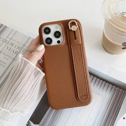 For iPhone 16 Pro Case Wristband Kickstand PU Leather + PET Phone Cover