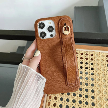 For iPhone 16 Pro Case Wristband Kickstand PU Leather + PET Phone Cover
