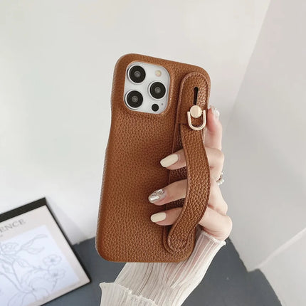 For iPhone 16 Pro Case Wristband Kickstand PU Leather + PET Phone Cover