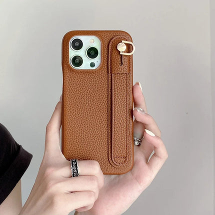 For iPhone 16 Pro Case Wristband Kickstand PU Leather + PET Phone Cover