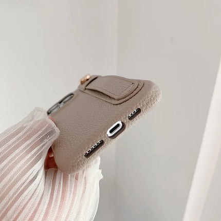 For iPhone 15 Pro Max Case Wristband Kickstand PU Leather + PET Phone Cover
