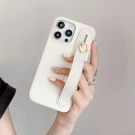For iPhone 15 Pro Max Case Wristband Kickstand PU Leather + PET Phone Cover