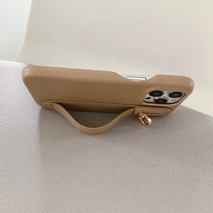 For iPhone 15 Pro Max Case Wristband Kickstand PU Leather + PET Phone Cover