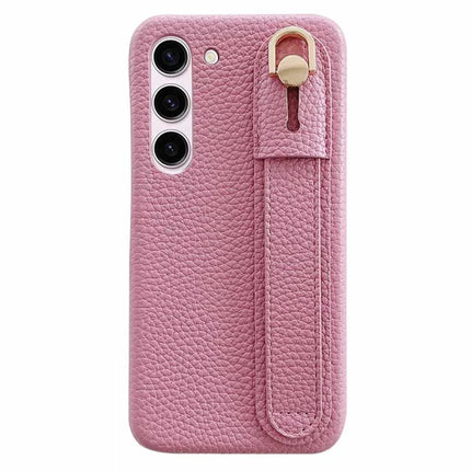 For Samsung Galaxy S23 Case Wristband Kickstand PU Leather + PET Phone Cover - Pink