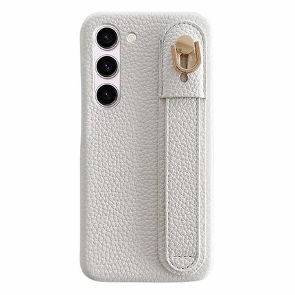For Samsung Galaxy S23 Case Wristband Kickstand PU Leather + PET Phone Cover - White
