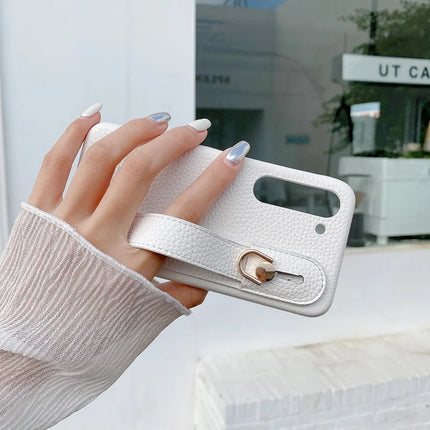 For Samsung Galaxy S23 Case Wristband Kickstand PU Leather + PET Phone Cover