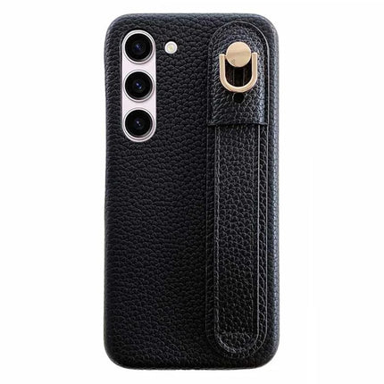 For Samsung Galaxy S23 Case Wristband Kickstand PU Leather + PET Phone Cover - Black