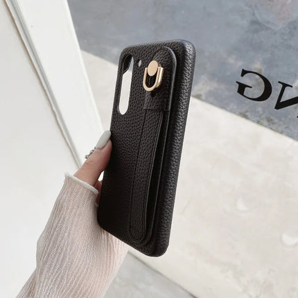 For Samsung Galaxy S23 Case Wristband Kickstand PU Leather + PET Phone Cover