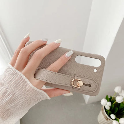 For Samsung Galaxy S23 Case Wristband Kickstand PU Leather + PET Phone Cover