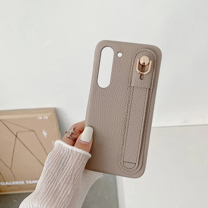 For Samsung Galaxy S23 Case Wristband Kickstand PU Leather + PET Phone Cover