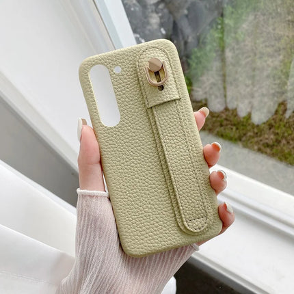For Samsung Galaxy S23 Case Wristband Kickstand PU Leather + PET Phone Cover
