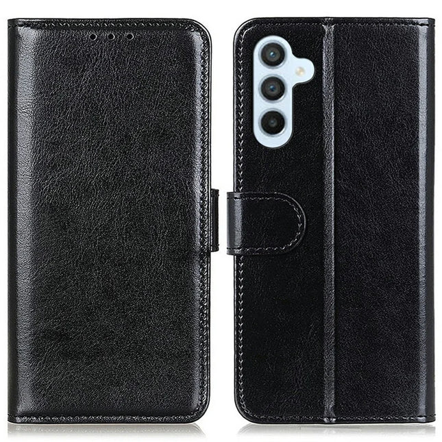 For Samsung Galaxy A26 5G Case Crazy Horse Texture PU Leather Phone Stand Cover - Black